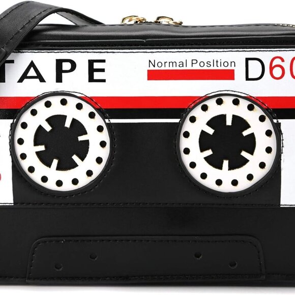 Handbags - Retro Tape Shaped PU Evening Purse Women's Crossbody Bag 8.27x1.97x5.12-Inch Bla